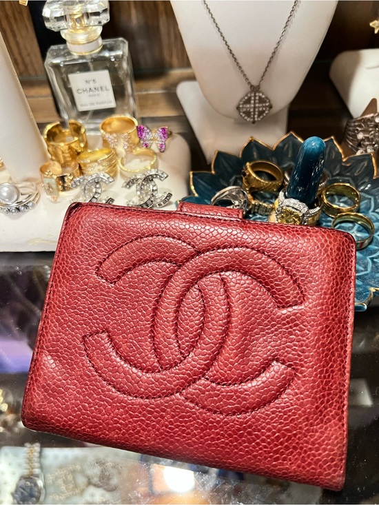 CHANEL Handbags - Authentic CHANEL Red Caviar CC Bifold Wallet